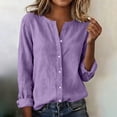 thumbnail image 1 of Craaazy Women's Casual V-Neck Blouse, Solid Color Long Sleeve Button Down Shirt, Loose Fit Comfy Tops for Daily Wear Gifts, 1 of 9