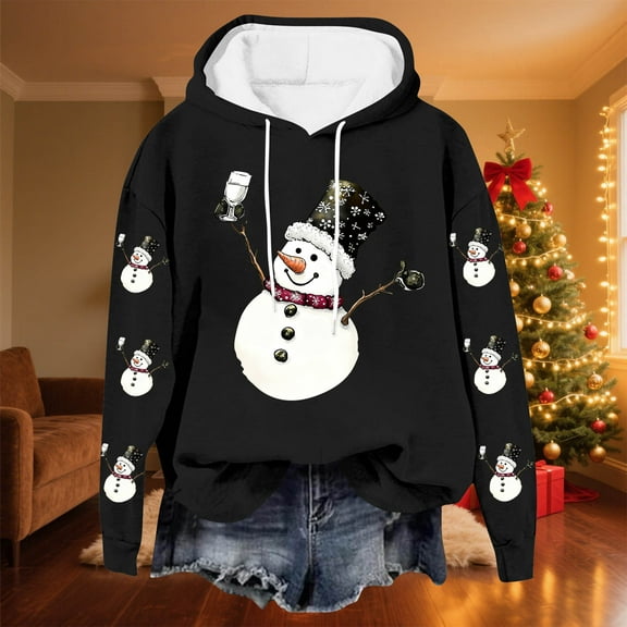 Craaazy Women's Christmas Holiday Cute Loose Long Sleeve Hoodie Sweatshirt Gifts