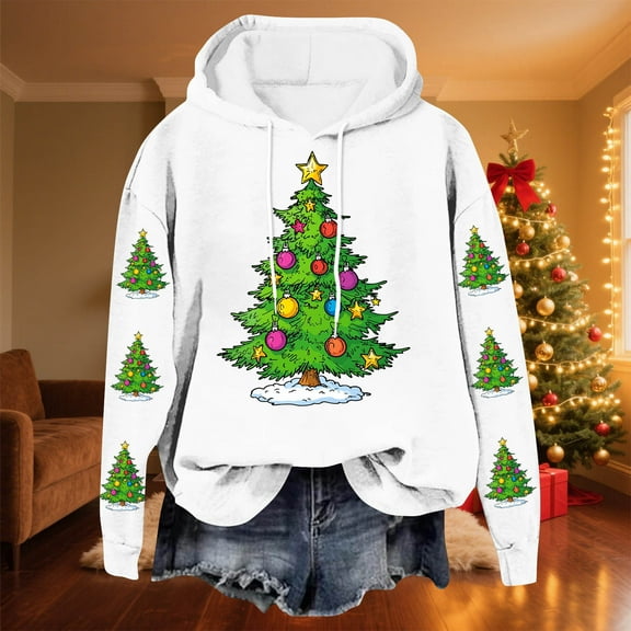 Craaazy Women's Christmas Holiday Cute Loose Long Sleeve Hoodie Sweatshirt Gifts