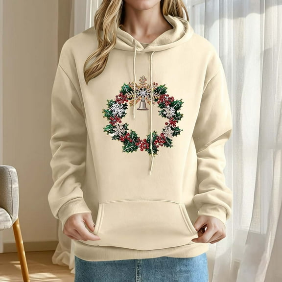 Craaazy Women's Christmas Hoodies with Long Sleeves Loose Fit Pockets Sweatshirt Gifts