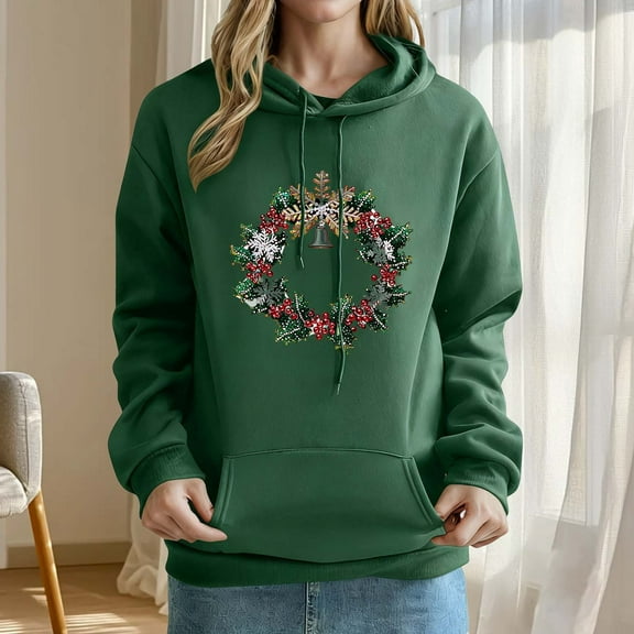 Craaazy Women's Christmas Hoodies with Long Sleeves Loose Fit Pockets Sweatshirt Gifts
