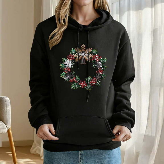Craaazy Women's Christmas Hoodies with Long Sleeves Loose Fit Pockets Sweatshirt Gifts
