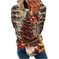 thumbnail image 1 of Craaazy Women's Christmas Long Sleeve Shirts Colorful Snowflake Christmas Tree Printed Round Neck Xmas Tops Gifts, 1 of 5