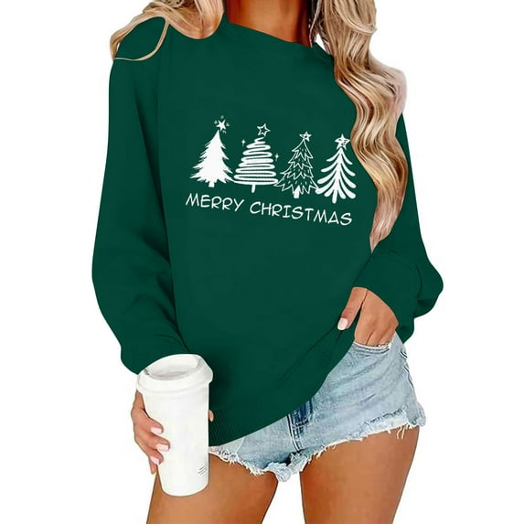 Craaazy Women's Christmas Shirt Long Sleeve Merry Christmas Sweatshirts Casual Pullover Tops Gifts