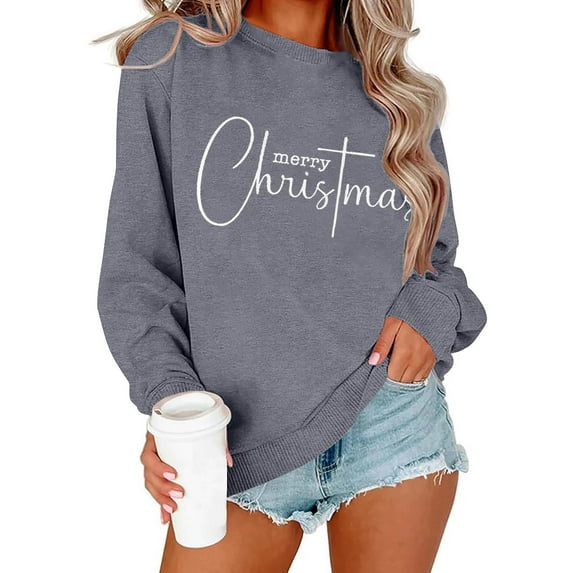 Craaazy Women's Christmas Shirt Long Sleeve Merry Christmas Sweatshirts Casual Pullover Tops Gifts