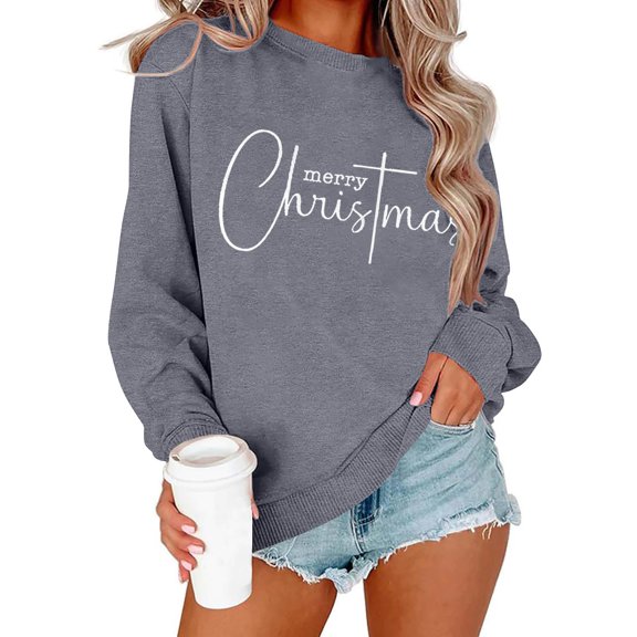 Craaazy Women's Christmas Shirt Long Sleeve Merry Christmas Sweatshirts Casual Pullover Tops Gifts