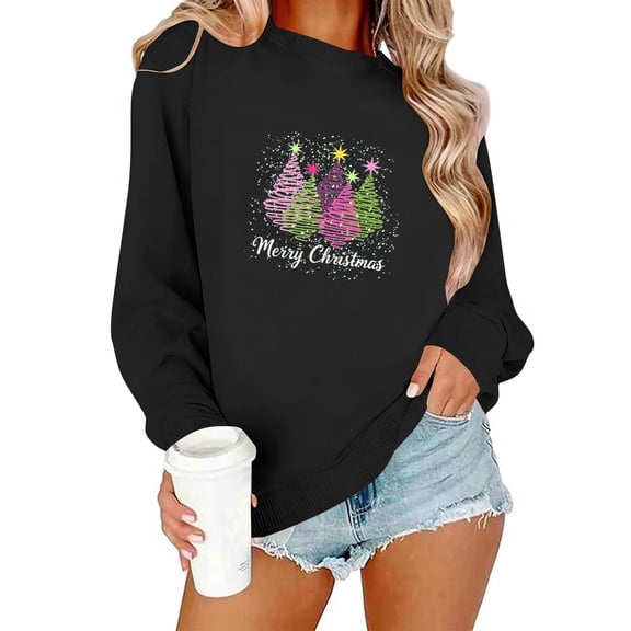 Craaazy Women's Christmas Shirt Long Sleeve Merry Christmas Sweatshirts Casual Pullover Tops Gifts