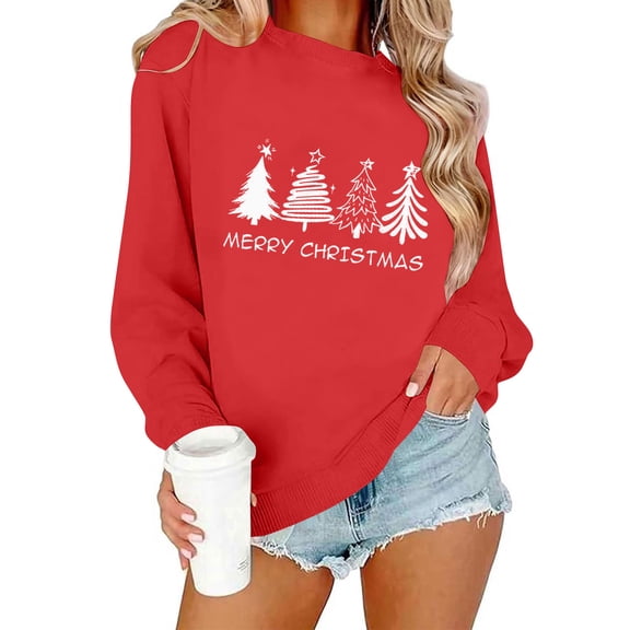 Craaazy Women's Christmas Shirt Long Sleeve Merry Christmas Sweatshirts Casual Pullover Tops Gifts