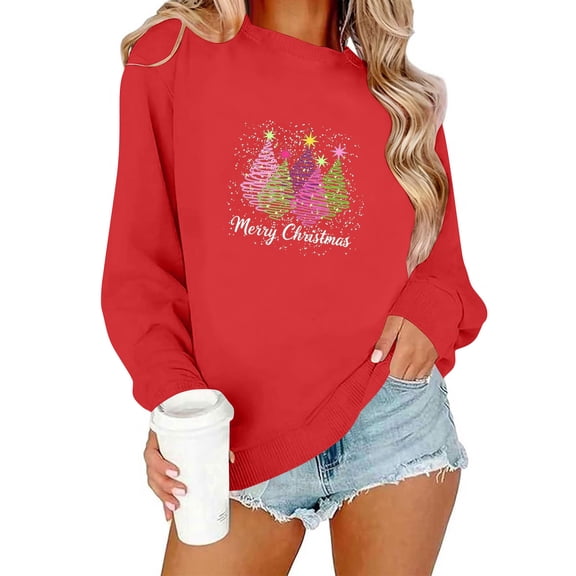 Craaazy Women's Christmas Shirt Long Sleeve Merry Christmas Sweatshirts Casual Pullover Tops Gifts