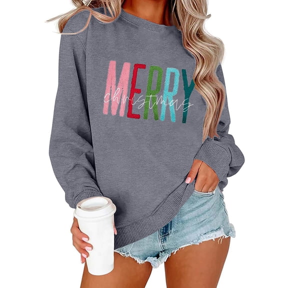 Craaazy Women's Christmas Shirt Long Sleeve Merry Christmas Sweatshirts Casual Pullover Tops Gifts