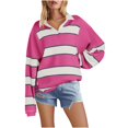 thumbnail image 1 of Craaazy Women's Christmas Shirts Long Sleeved Striped Printed Lapel V-Neck Button Casual Slit Shirt Top Casual Loose Streetwear Rugby Sweatshirt, 1 of 4