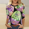thumbnail image 1 of Craaazy Women's Crewneck 3/4 Sleeve Happy Easter Rabbit Print Cute T-Shirts Gifts, 1 of 9