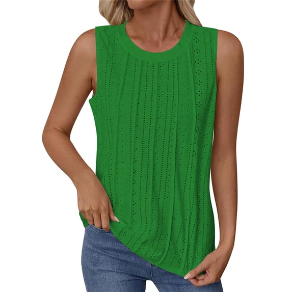 Craaazy Women's Crewneck Sleeveless Eyelet Embroidery Loose Fit Casual Flowy Beach Summer Sweatshirts Gifts