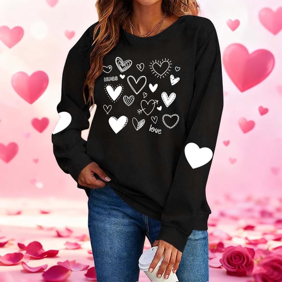 Craaazy Women's Cute Valentines Day Tops Fashion Love Heart Printed Valentines Shirts Gifts