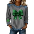 thumbnail image 1 of Craaazy Women's Denim Crewneck Loose St Patricks Day Long Sleeve Tops Gifts, 1 of 5
