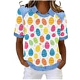 thumbnail image 1 of Craaazy Women's Easter Cute Rabbit Egg Printing Summer Short Sleeve Turndown Collar Shirts Gifts, 1 of 6