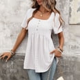 thumbnail image 1 of Craaazy Women's Elegant Solid Color Short Sleeve Tunic Top with Square Neck and Button Placket for Casual Outfits, 1 of 9