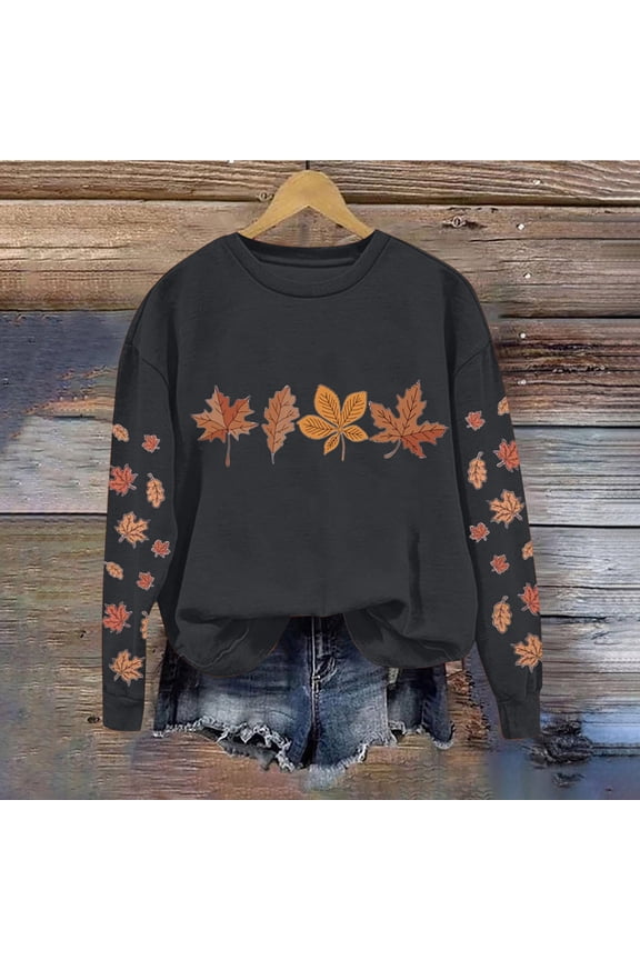 Women's Fall Winter Halloween Christmas Thanksgiving Casual Pumpkin Season Print Gifts Long Sleeved Round Neck Sweatshirt Long Sleeve Vintage Top