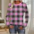 thumbnail image 1 of Craaazy Women's Fashion Long Sleeve Shirt Plaid Print T-Shirt Casual Round Neck Lightweight Casual Tops Gifts, 1 of 9