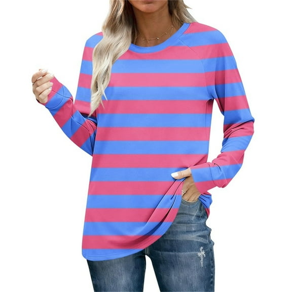 Craaazy Women's Fashion Long Sleeve Shirt Plaid Print T-Shirt Casual Round Neck Lightweight Casual Tops Gifts