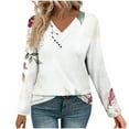 thumbnail image 1 of Craaazy Women's Fashion Printed Fall Gifts Tunics Long Sleeve Tops V Neck Shirts Loose Casual Blouses with Decor Button, 1 of 7