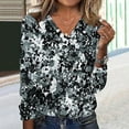 thumbnail image 1 of Craaazy Women's Fashion Printed Fall Tunics Long Gifts Sleeve Tops Cross V Neck Shirts Loose Casual Blouses with Decor Button, 1 of 7