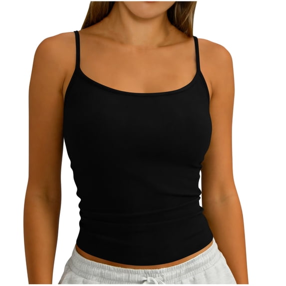Craaazy Women's Fashion Ribbed Tank Top Solid Color Slim Fit Scoop Neck Spaghetti Strap Summer Cami Gifts