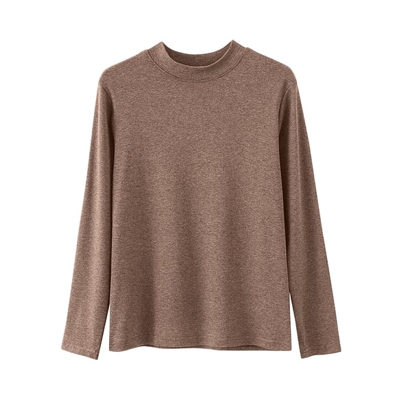 Craaazy Women's Fashion Solid Color Crewneck Long Sleeve Thermal Tops Gifts