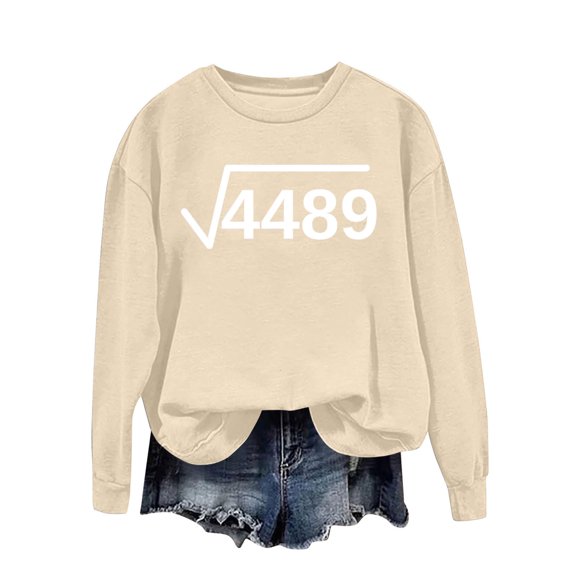 Craaazy Women's Fashionable Crewneck Top Casual Letter Printed Loose Long Sleeved Shirt Gifts