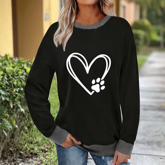 Craaazy Women's Fashionable Crewneck Top Casual Letter Printed Loose Long Sleeved Shirt Gifts