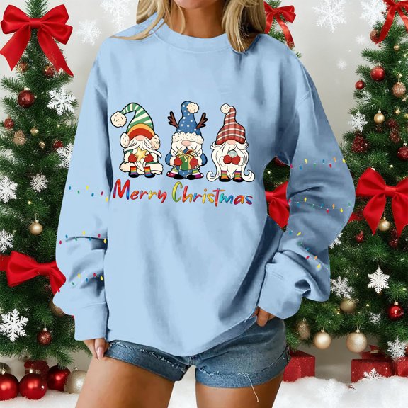 Craaazy Women's Funny Christmas Printed Long Sleeved Shirt Round Neck Christmas Sweatshirt Gifts