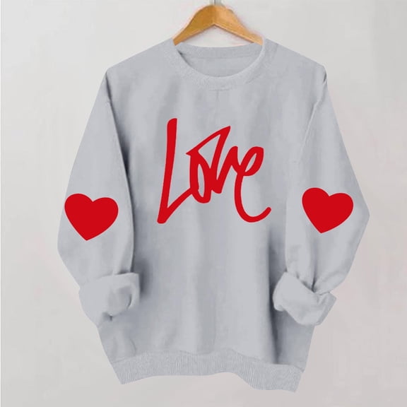 Craaazy Women's Heart Printed Valentines Shirts Crewneck Loose Long Sleeve Tops Gifts