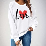 Craaazy Women's Valentines Long Sleeve Shirts Love Heart Crew Neck Long ...