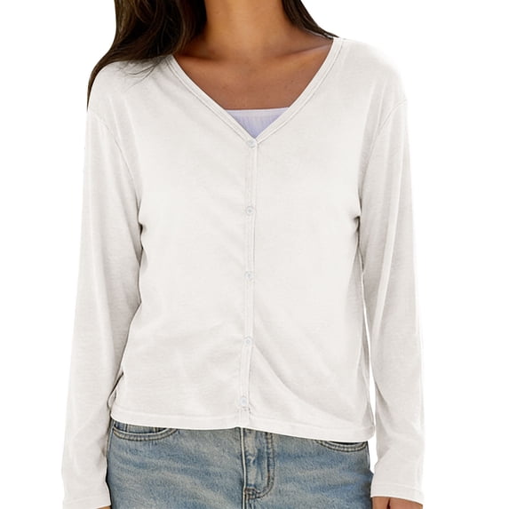 Craaazy Women's Lightweight Cardigan Loose Fit Open Front V Neck Long Sleeve Summer Casual Button Down Shirts Gifts
