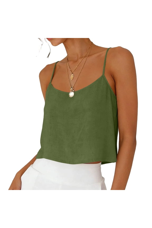 Women's Lightweight Cotton Cami Top Solid Color Sleeveless Spaghetti Strap Button Detail Casual Summer Vacation Tank Top
