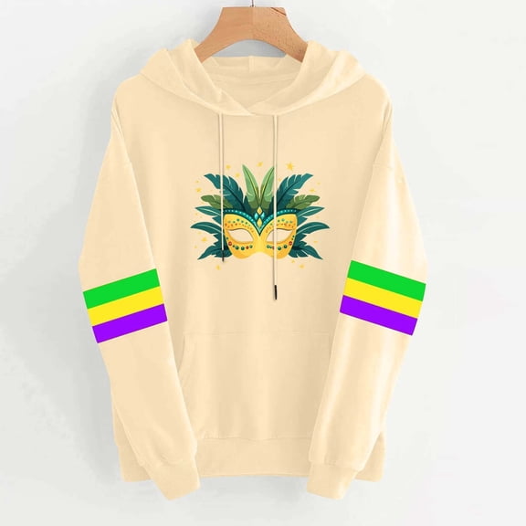 Craaazy Women's Long Sleeve Hooded Mardi Gras Sweatshirts with Pockets Gifts