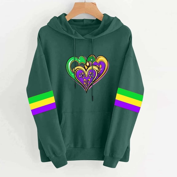 Craaazy Women's Long Sleeve Hooded Mardi Gras Sweatshirts with Pockets Gifts