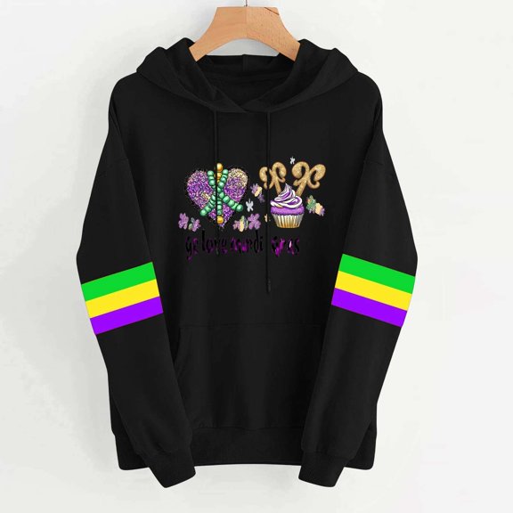 Craaazy Women's Long Sleeve Hooded Mardi Gras Sweatshirts with Pockets Gifts