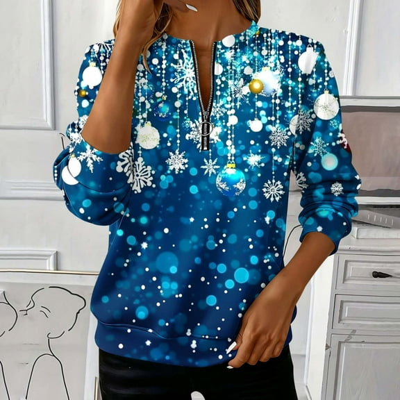 Craaazy Women's Long Sleeve Shirts Half Zip Sweatshirts Crew Neck Solid Color Tops Gifts