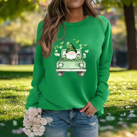 Craaazy Women's Long Sleeve St Patricks Day Tshirts with Green Shamrock