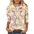 thumbnail image 1 of Craaazy Women's Loose 3/4 Length Sleeve Crew Neck Blouses with Multi-prints Gifts, 1 of 4