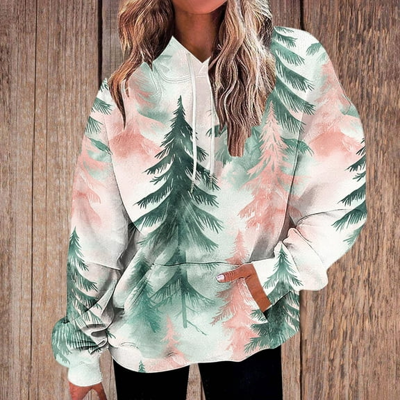 Craaazy Women's Loose Christmas Printed Long Sleeve Oversized Sweatshirt Xmas Warm Tops with Pockets Gifts