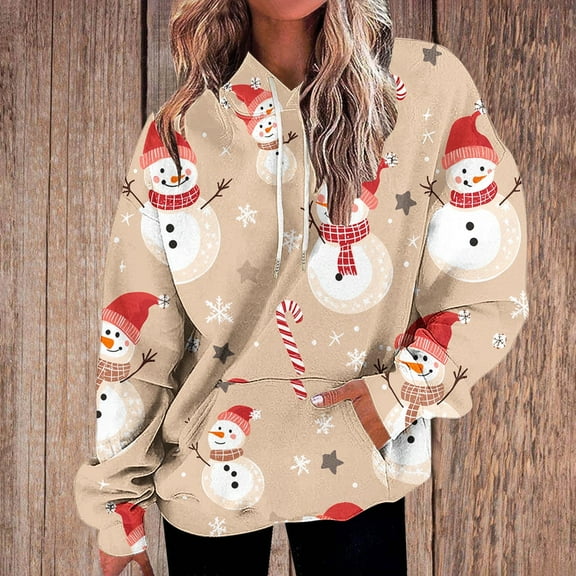 Craaazy Women's Loose Christmas Printed Long Sleeve Oversized Sweatshirt Xmas Warm Tops with Pockets Gifts
