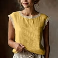 thumbnail image 1 of Craaazy Women's Loose Fit Sleeveless Round Neck Tops Lace Trim Embellished Solid Color Casual Blouses Gift, 1 of 8