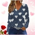 thumbnail image 1 of Craaazy Women's Loose Love Prints Valentines Shirts Casual V-neck Long Sleeve Tops Gifts, 1 of 4
