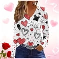 thumbnail image 1 of Craaazy Women's Loose Love Prints Valentines Shirts Casual V-neck Long Sleeve Tops Gifts, 1 of 4