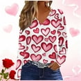 thumbnail image 1 of Craaazy Women's Loose Love Prints Valentines Shirts Casual V-neck Long Sleeve Tops Gifts, 1 of 4