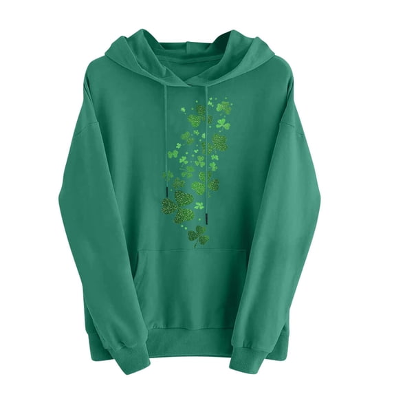 Craaazy Women's Loose St Patricks Day Irish Shamrock Prints Long Sleeve Drawstring Pockets Hooded Sweatshirts Gifts