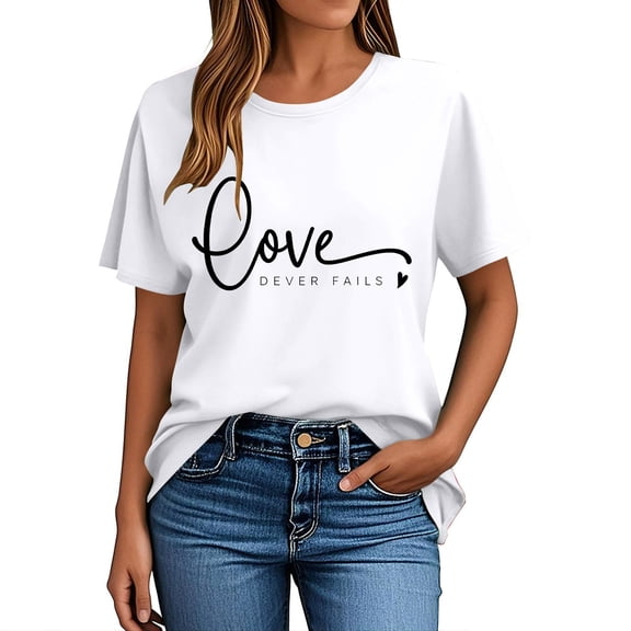 Craaazy Women's Love Heart Printed T-shirt Round Neck Short Sleeved Sunmmer Tops Gifts