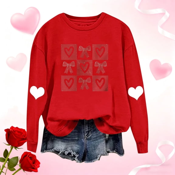 Craaazy Women's Love Heart Valentine's T-Shirts Casual Long Sleeve Crewneck Tops Gifts